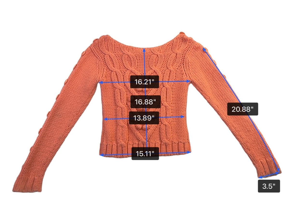 Elodie Womens Orange Cable Knit Sweater Button Detail Long Sleeve Sz S