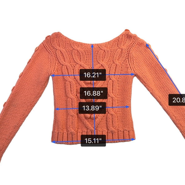 Elodie Womens Orange Cable Knit Sweater Button Detail Long Sleeve Sz S