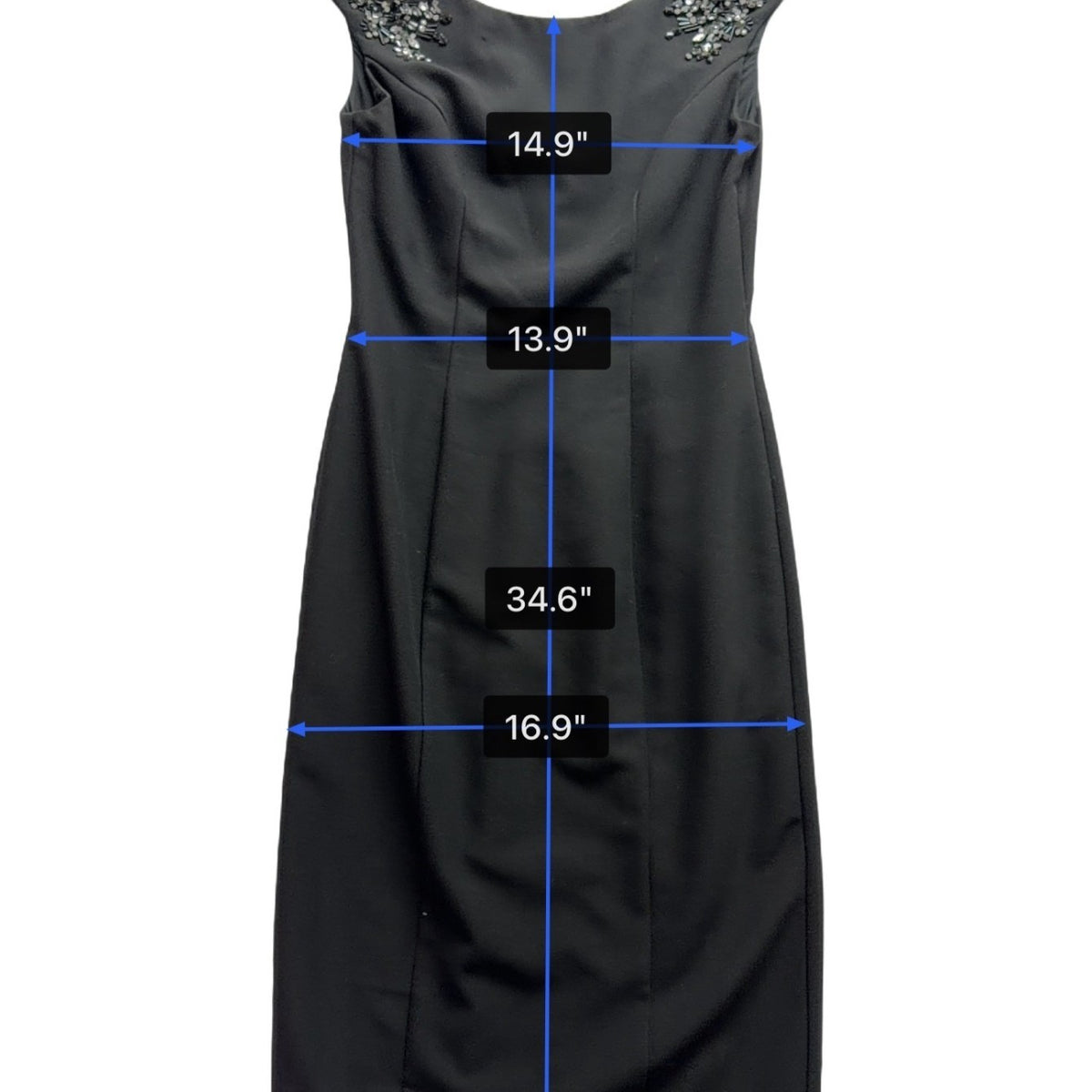 Vince Camuto Women's Black Sleeveless Dress Jeweled Shoulders Back Zipper Size 4