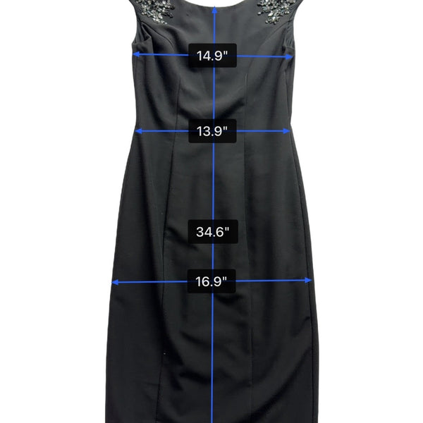 Vince Camuto Women's Black Sleeveless Dress Jeweled Shoulders Back Zipper Size 4