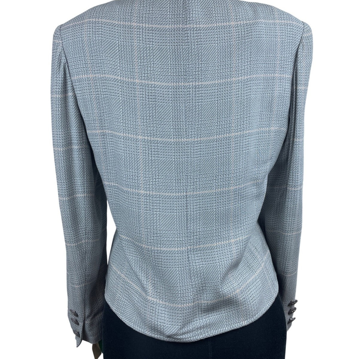 Herbert Grossman Womens Gray Plaid Button-Up Blazer Rayon Material Size 10 USA M