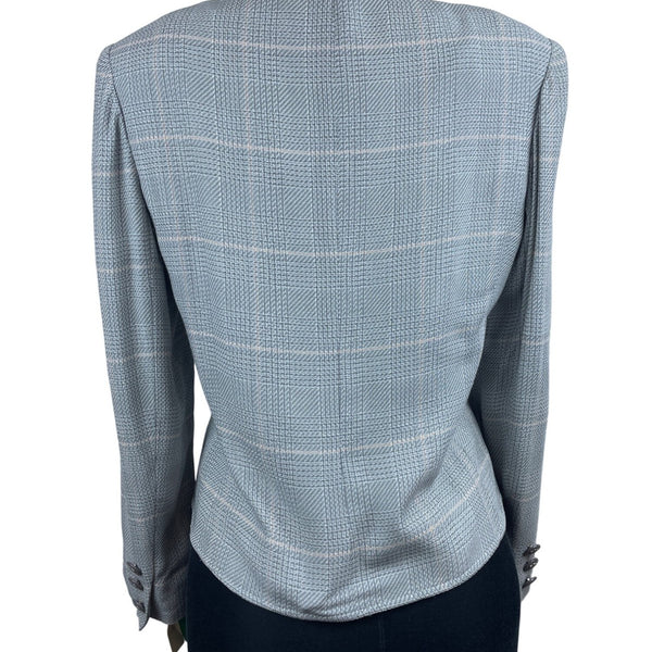 Herbert Grossman Womens Gray Plaid Button-Up Blazer Rayon Material Size 10 USA M