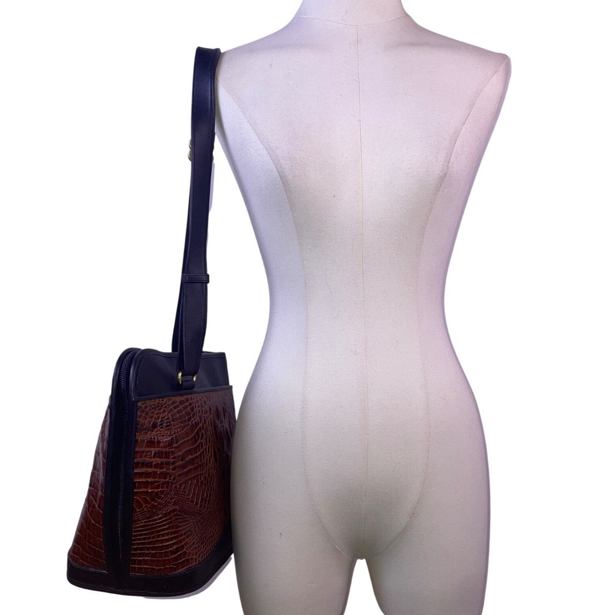 Bar Harbor Women’s Brown & Black Croc Embossed Faux Leather Shoulder Bag