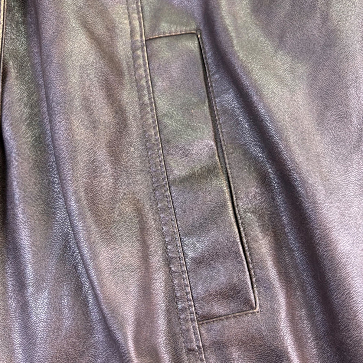 Bershka Mens Brown Faux Leather Bomber Jacket Lining Lightweight Size XL