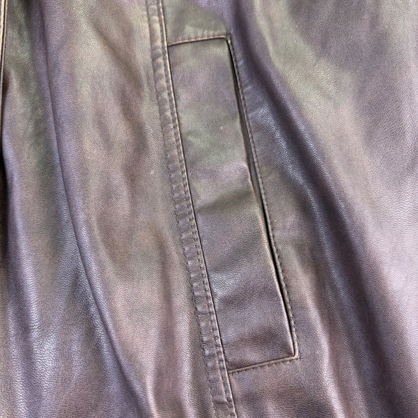 Bershka Mens Brown Faux Leather Bomber Jacket Lining Lightweight Size XL