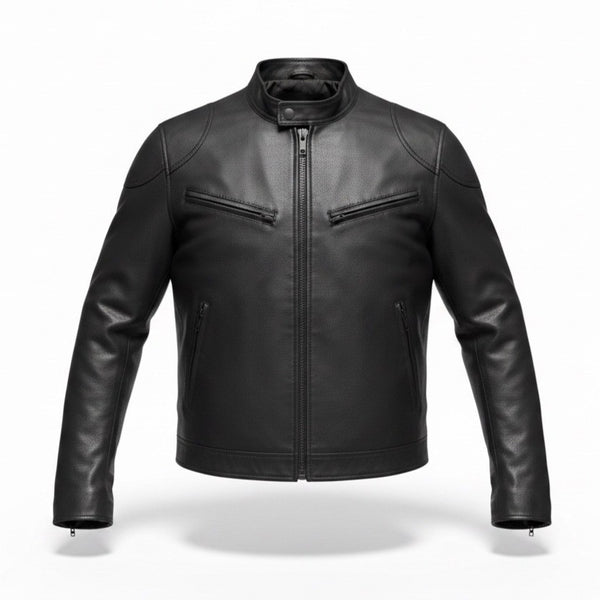 T-Traxx Mens Black Leather Jacket Zip-Up Quilted Lining Motorcycle Style Sz M