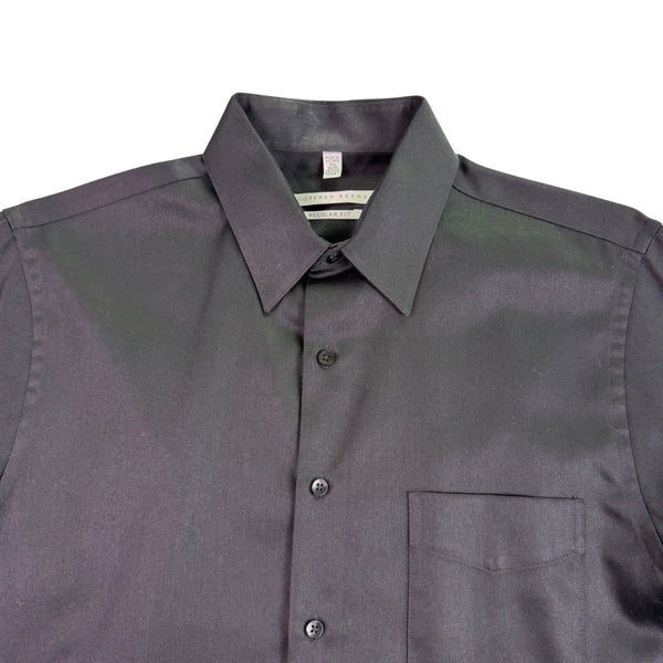 Geoffrey Beene Mens Black Wrinkle-Free Button-Up Dress Shirt Regular Fit Sz 15.5