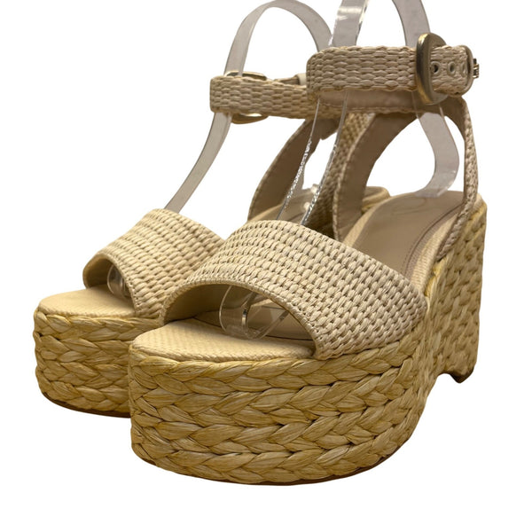 Sam Edelman Women’s Beige Woven With Ankle Strap Platform Wedge Sandals Sz 7.5M