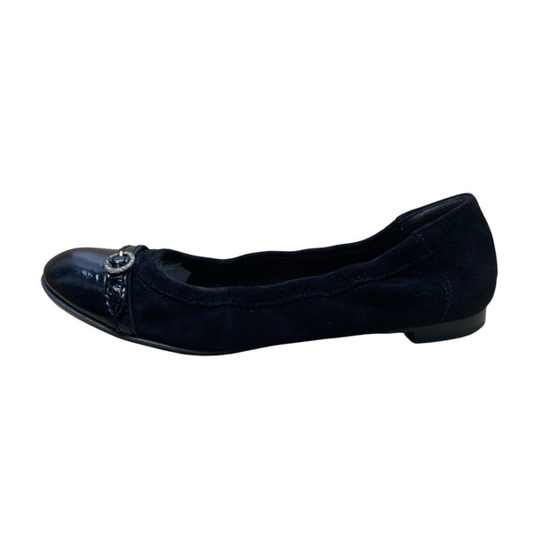 Attilio Giusti Leombruni Women’s Black Suede & Patent Cap Toe Flats Size 39