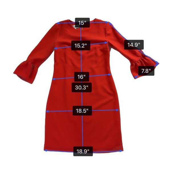Sara Campbell Womens Red Polyester 3/4 Bell Sleeve Shift Dress Size 2