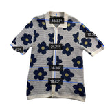 Massive Womens Ivory & Navy Blue Floral Button-Up Short Sleeve Cardigan M