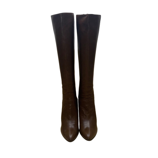Brian Atwood Women’s Brown Leather Knee-High Stiletto Boots Size 38