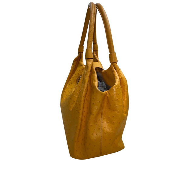 Kate Spade Women’s Yellow Faux Ostrich Leather Metallic Clasp Closure Tote Bag