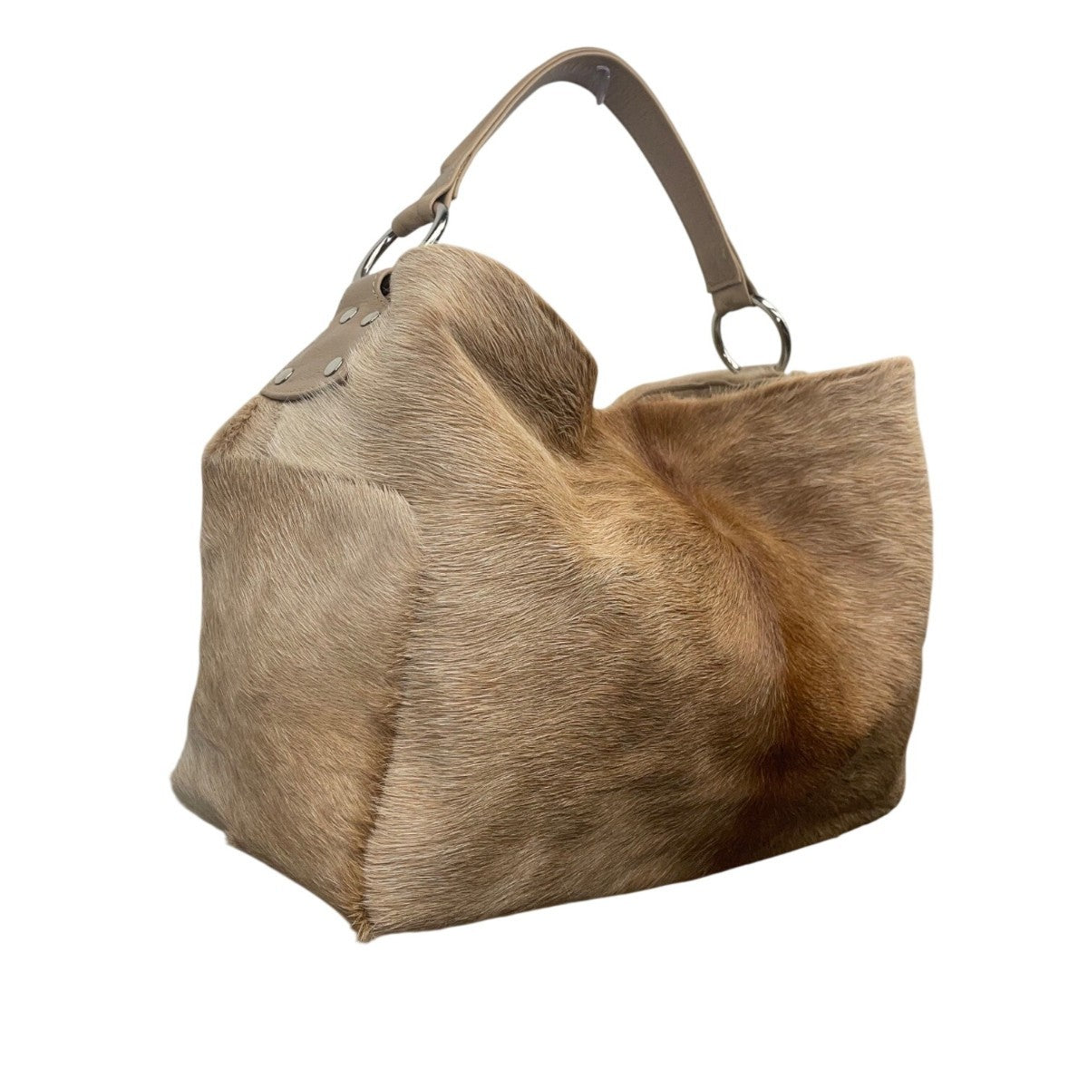 Prua Women’s Brown Leather & Cowhide & Green Lining Shoulder Tote Bag