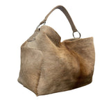 Prua Women’s Brown Leather & Cowhide & Green Lining Shoulder Tote Bag