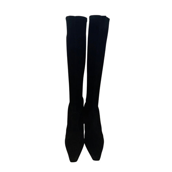 Stuart Weitzman Women’s Black Stretch Suede Empire Knee-High Heeled Boots Size 9