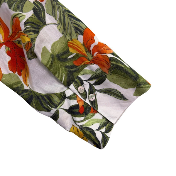 Chicos Womens White Multi Linen Button-Up Floral Shirt Vibrant Size 1 US 8