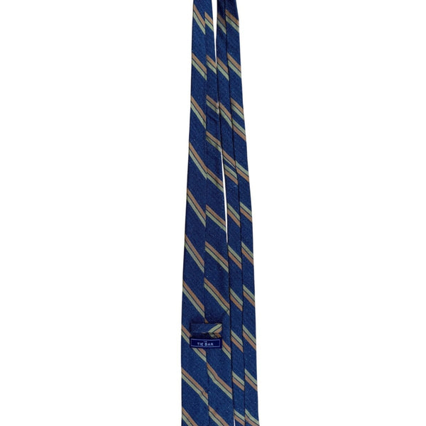 Tie Bar Mens Blue & Multi-Color Silk Linen Striped Tie Elegant Stain Resistant