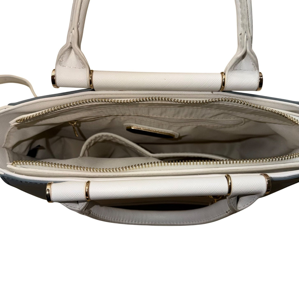 Madison West Women’s White & Blue Faux Leather Dual Handles Crossbody Satchel