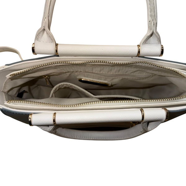 Madison West Women’s White & Blue Faux Leather Dual Handles Crossbody Satchel