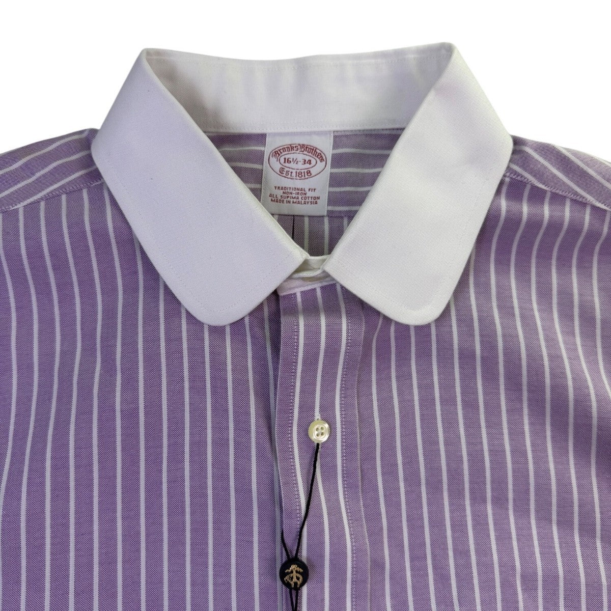 Brooks Brothers Mens Purple & White Striped Collared Shirt Non-Iron Sz16.5 34
