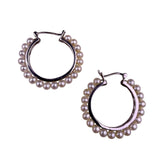 Sterling 925 Women Silver Tone Hoop Earrings Pearls Handmade Vintage