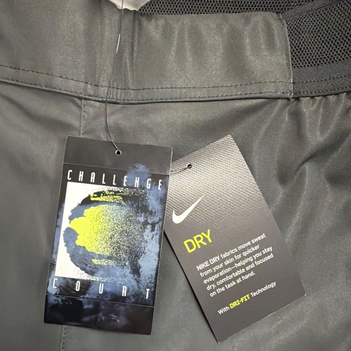 Nike Mens Grey Tennis Shorts With Neon Yellow Graphic Dri-Fit Standard Fit Sz L