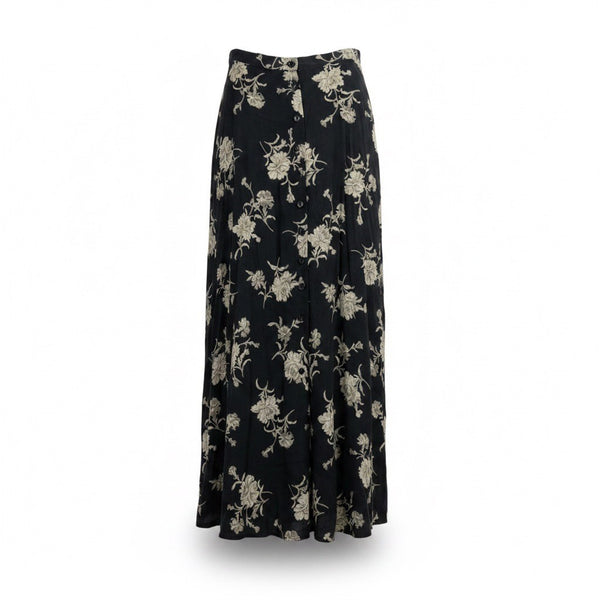 Jones New York Womens Black Rayon Floral A-Line Maxi Skirt Button Front Size 10 