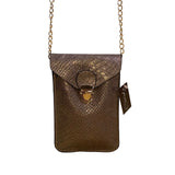 Epona Women’s Gray Metallic Snakeskin Clasp Closure Chain Strap Crossbody Bag