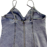 Habitual Womens Blue Cotton Denim Midi Slip Dress W/ Slit  Casual Stylish Size L