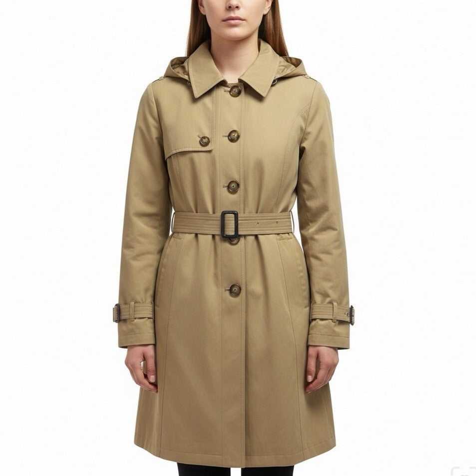 Michael Kors Womens Tan Cotton Blend Belted Trench Coat With Hood Size XL