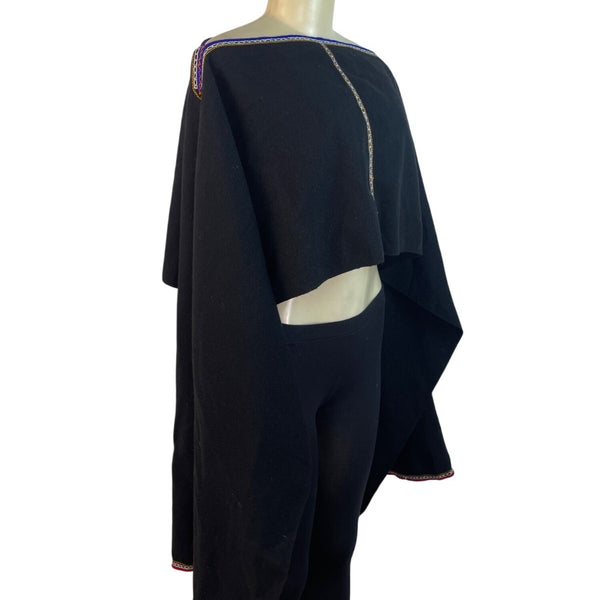 Black Boho Off-Shoulder Crop Top With Bell Sleeves & Embroidered Trim