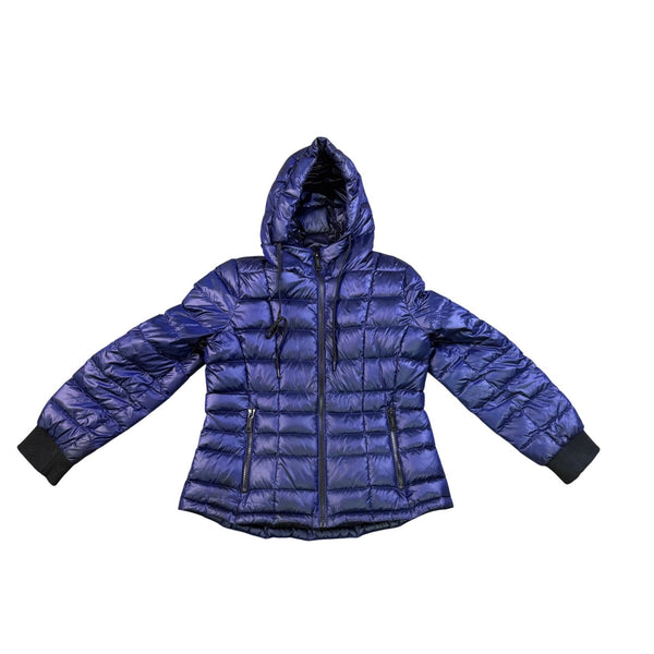 Calvin Klein Womens Blue Hooded Packable Down Blend Jacket Size L