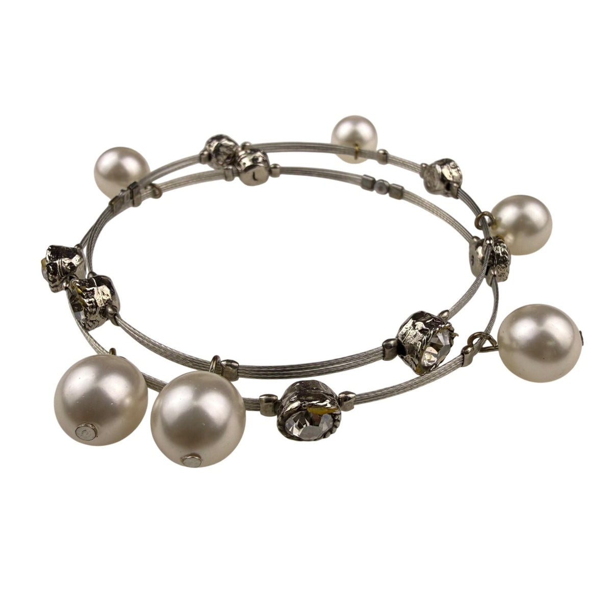 Silver Tone Womens Mixed Bead Hoop Earrings & Wire Bangle Bracelet Set