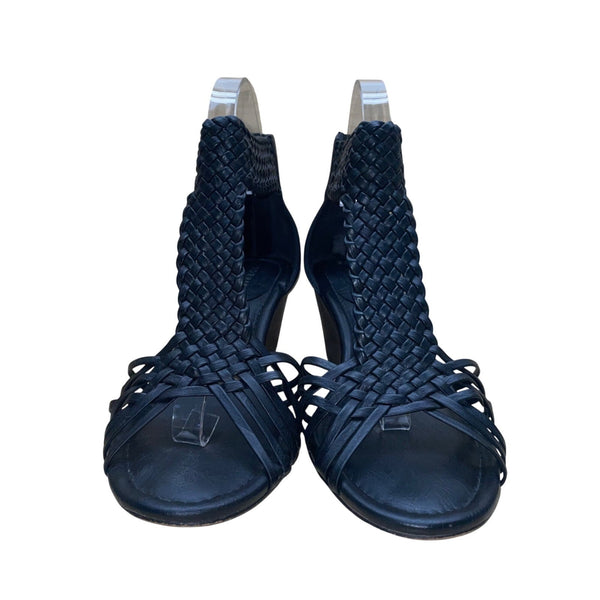 Torrid Women’s Black Faux Leather Woven Wedge Sandals Size 11W