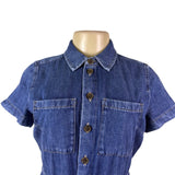 J. Crew Womens Blue Cotton Denim Belted Shirt Dress Pocket Detail Casual Size O