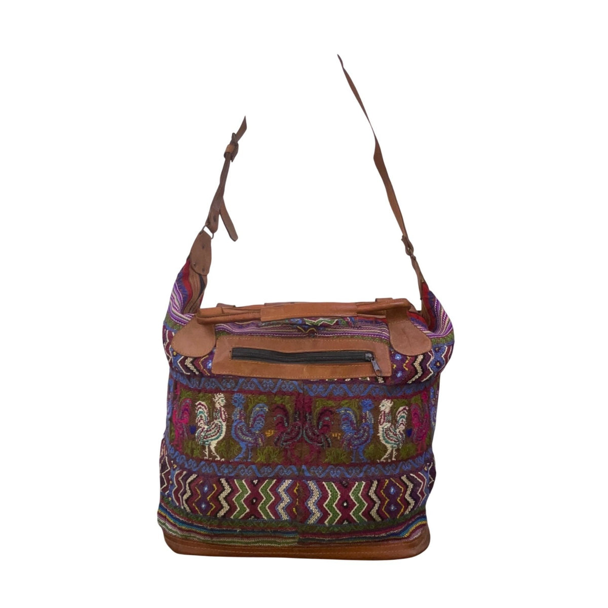 Women’s Colorful Handwoven Shoulder Bag With Adjustable Leather Strap & Zipper