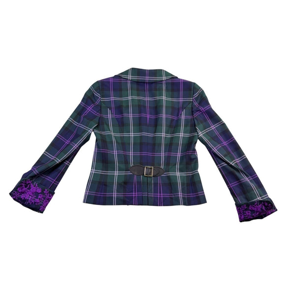 Escada Womens Green & Purple Plaid Wool Blazer Jacket With Buckle Closures Size