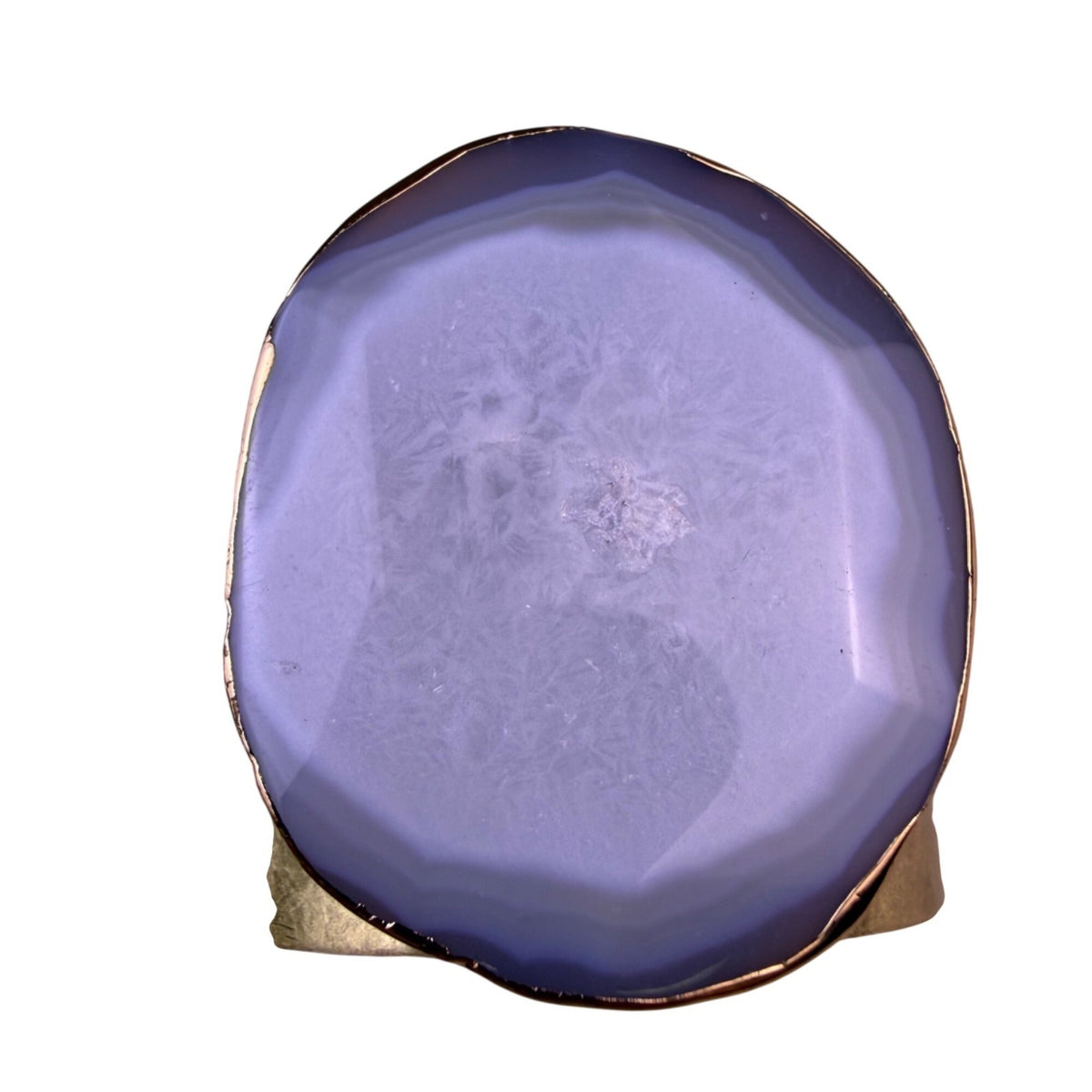 Adjustable Womens Gold Tone Metal Cuff Bracelet With Polished Blue Agate Slice