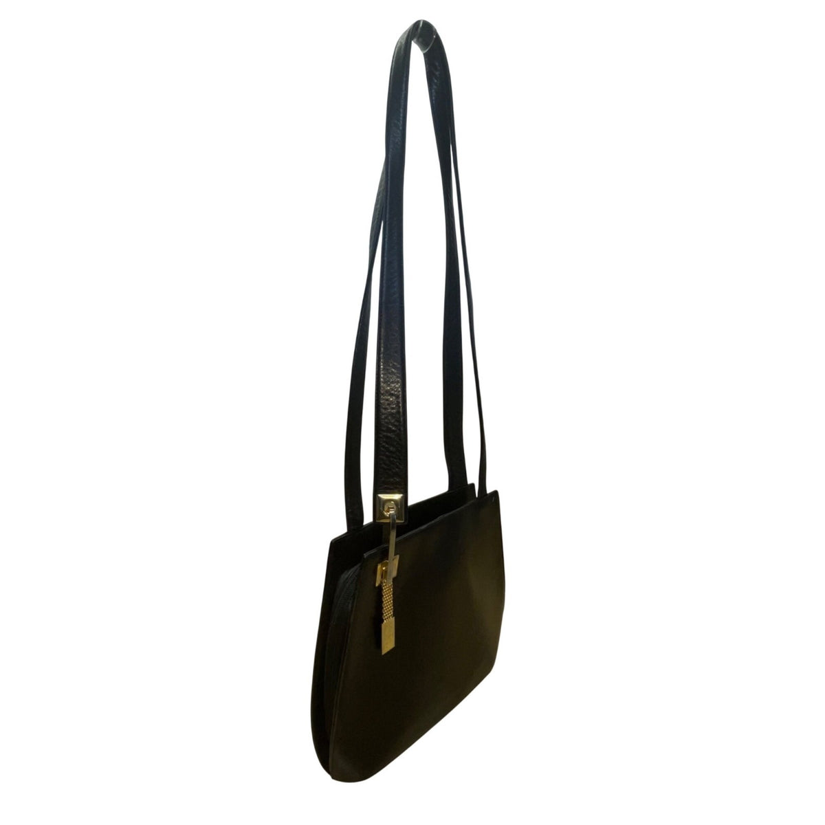 Valentino Orlandi Made In Italy Women’s Black Leather Gold Hardware Shoulder Bag