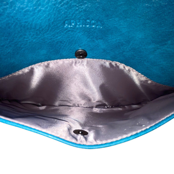 Aphison Women’s Blue Vegan Leather Adjustable Strap Zip Closure Shoulder Bag