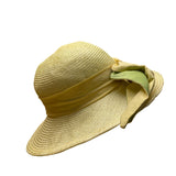 Christine A. Moore Womens Yellow Straw Hat With Satin Ribbon Bow OS