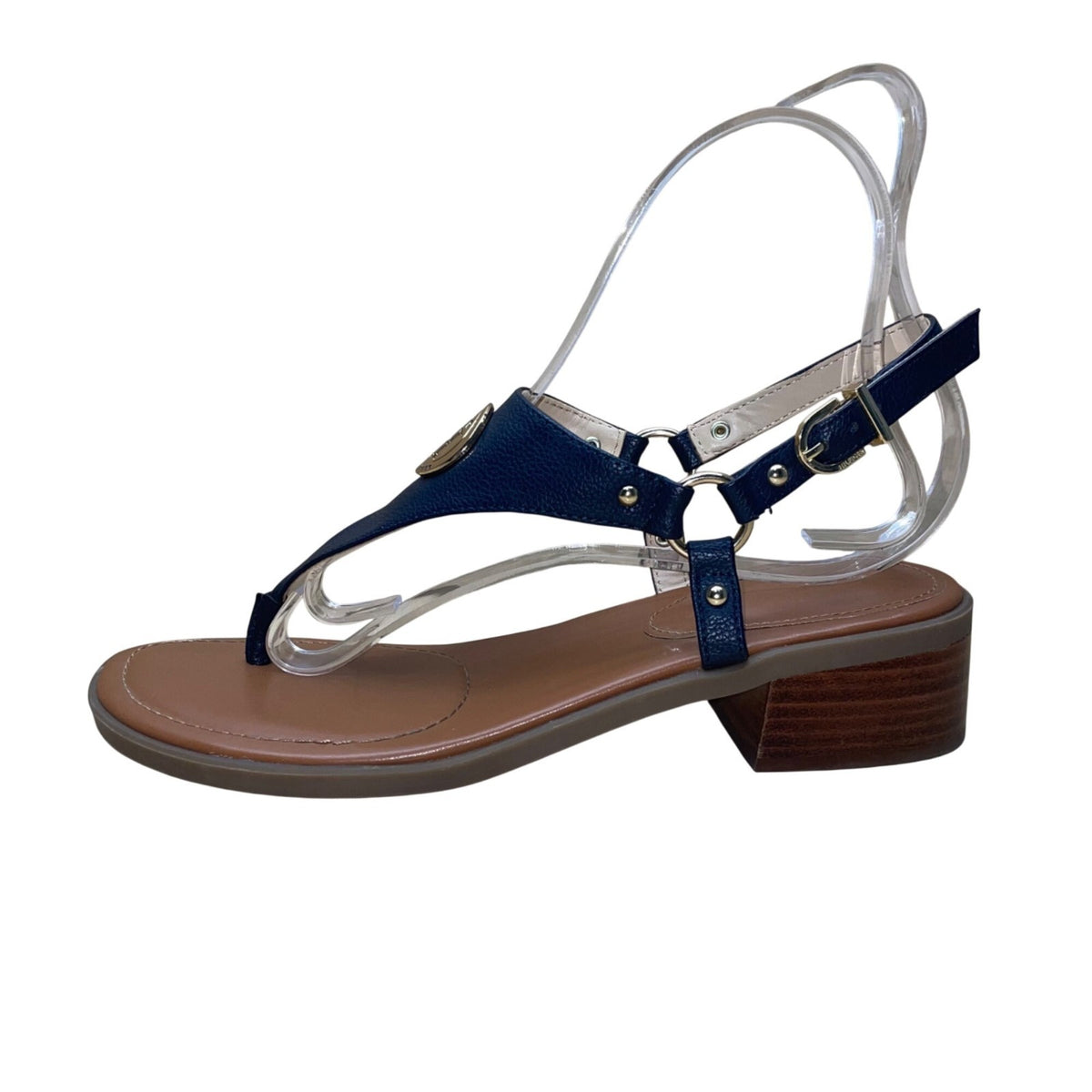 Tommy Hilfiger Women’s Navy Blue Golden Logo Detail Block Heel Sandals Size 9.5