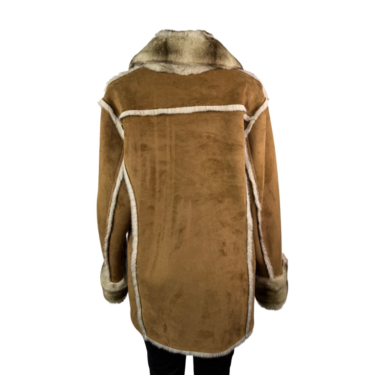 Dennis By Dennis Basso Womens Tan Faux Suede & Fur Button Jacket Winter Sz L