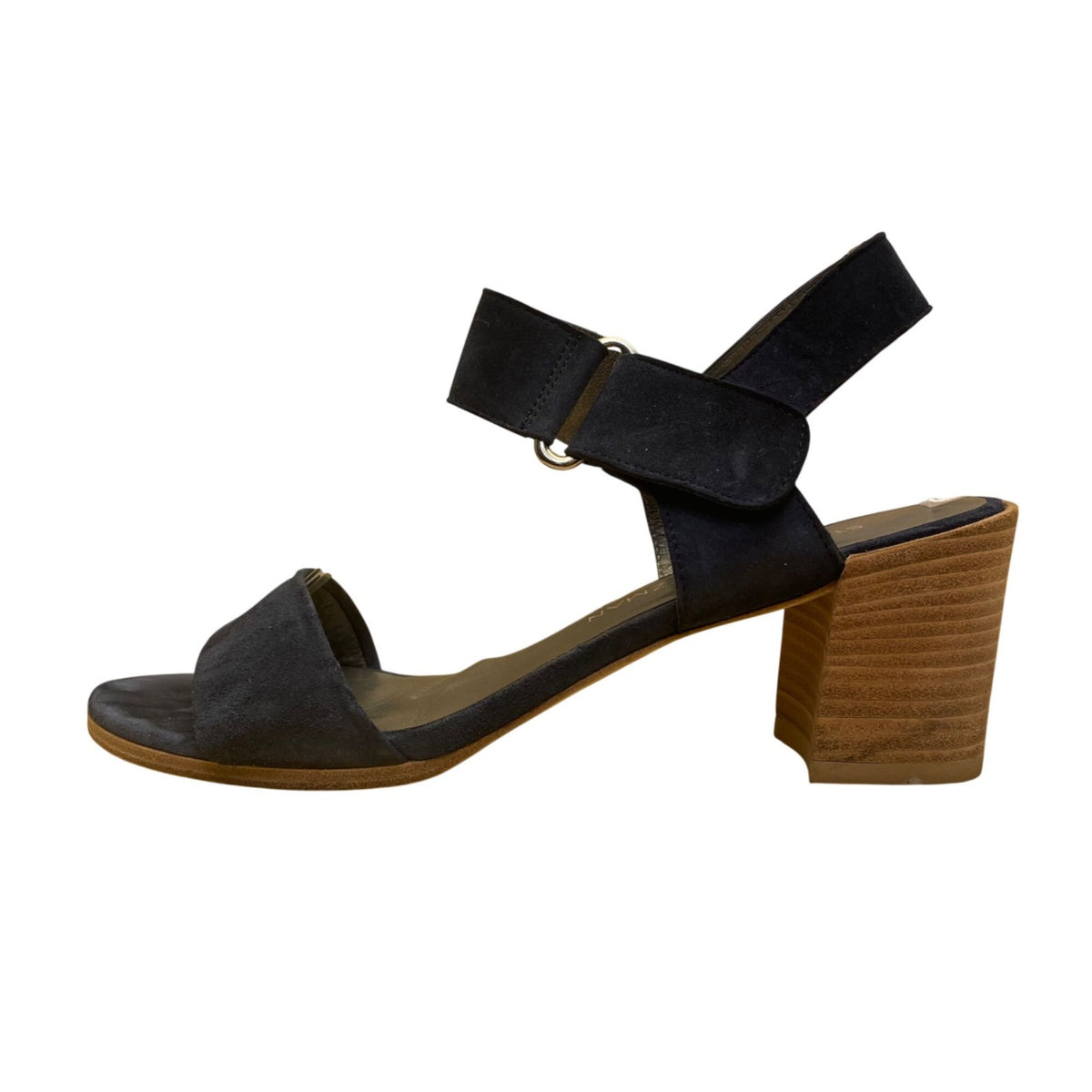 Stuart Weitzman Women’s Navy Suede Open-Toe Block Heel Sandals Size 7