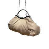 Lulu Townsend Women’s Beige Satin With Chain Strap  Pleated Clutch Evening Bag