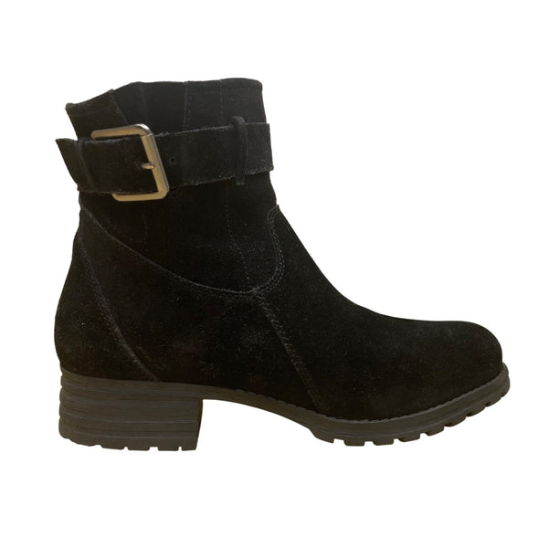 Clarks Women’s Black Suede With Strap & Zipper Closure Ankle Boots Size 7.5M