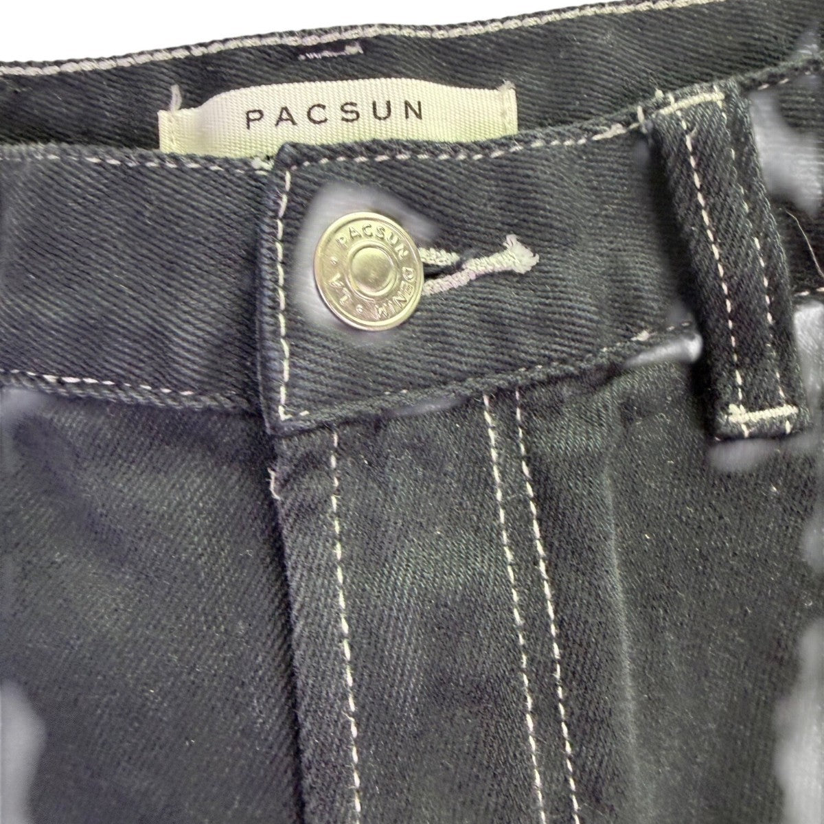 PacSun Womens Black Denim Flared Jeans Frayed Hem High Waist Contrast Stitching