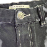 PacSun Womens Black Denim Flared Jeans Frayed Hem High Waist Contrast Stitching