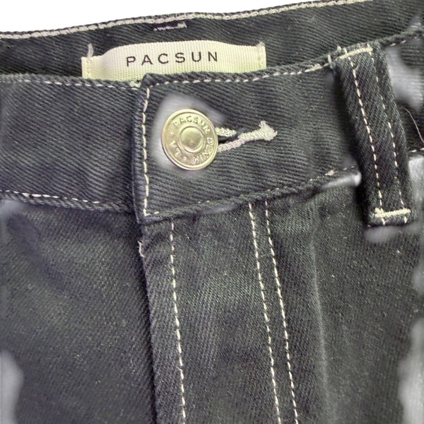PacSun Womens Black Denim Flared Jeans Frayed Hem High Waist Contrast Stitching